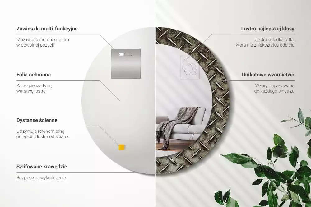 Kerek tükör fali dísz Acél textúra