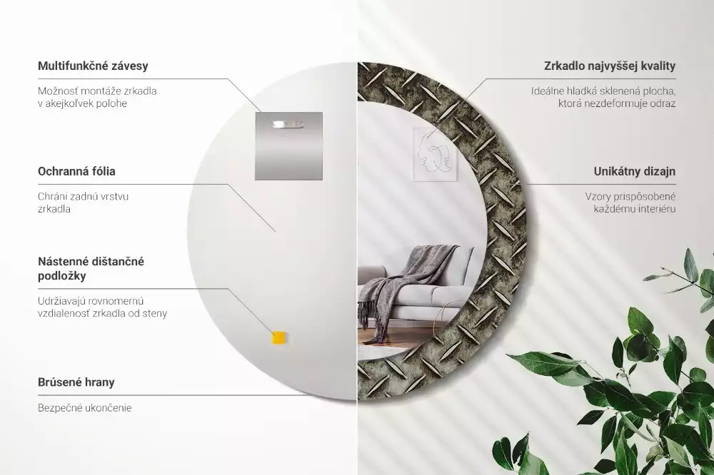 Kerek tükör fali dísz Acél textúra