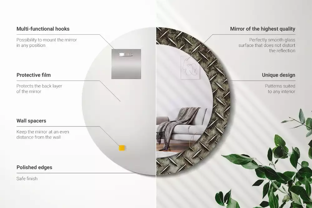 Kerek tükör fali dísz Acél textúra