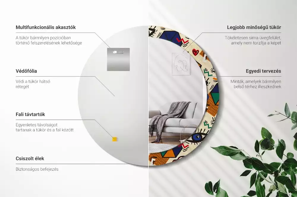 Kerek tükör fali dísz Pop art stílus