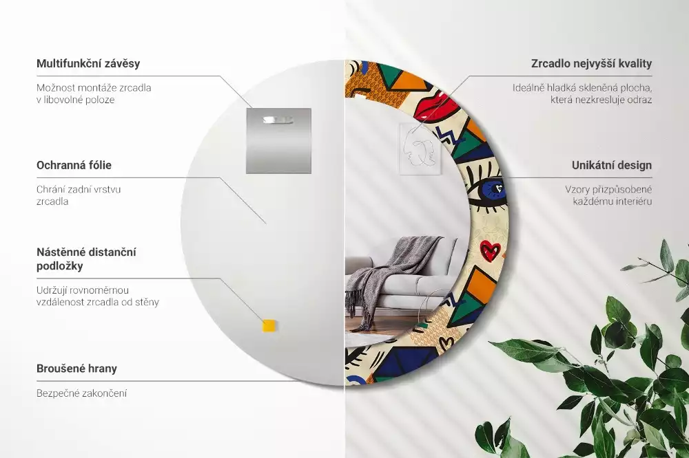 Kerek tükör fali dísz Pop art stílus