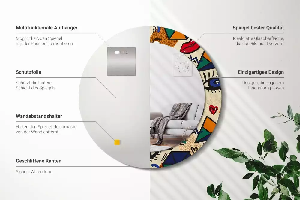 Kerek tükör fali dísz Pop art stílus