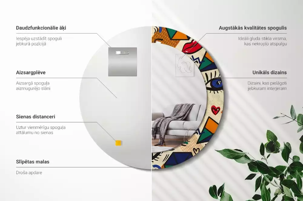 Kerek tükör fali dísz Pop art stílus