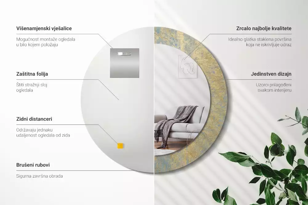 Kerek tükör fali dísz Loft minta