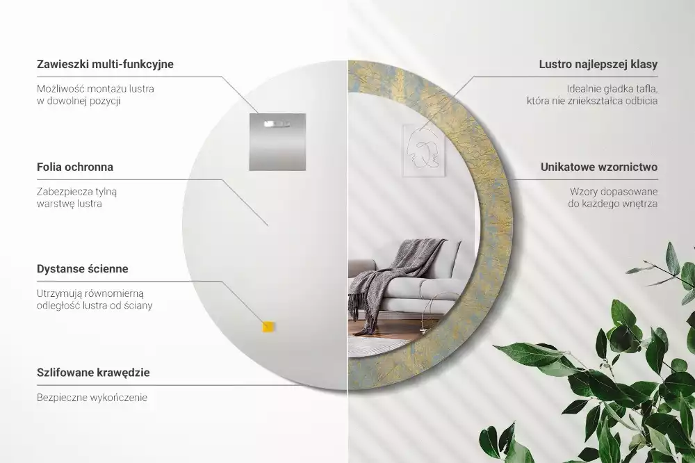 Kerek tükör fali dísz Loft minta