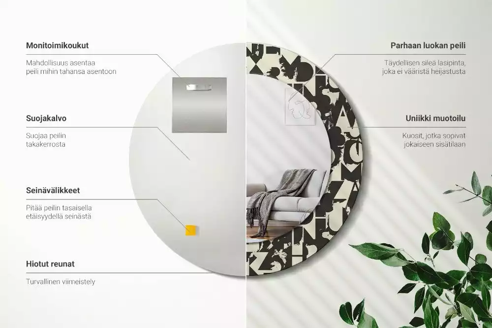 Kerek tükör fali dísz Levelek