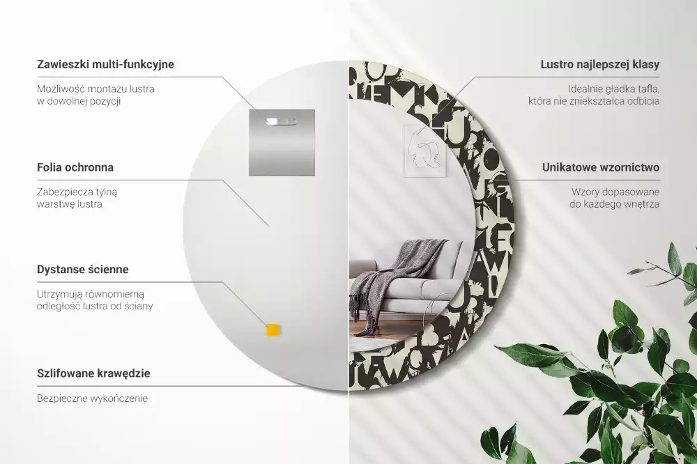 Kerek tükör fali dísz Levelek