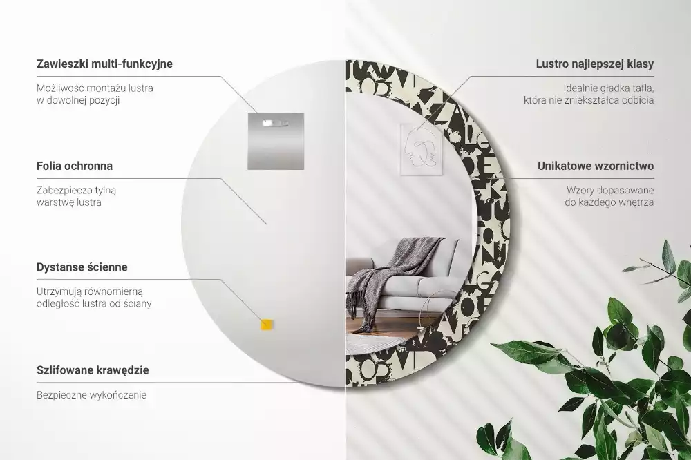 Kerek tükör fali dísz Levelek