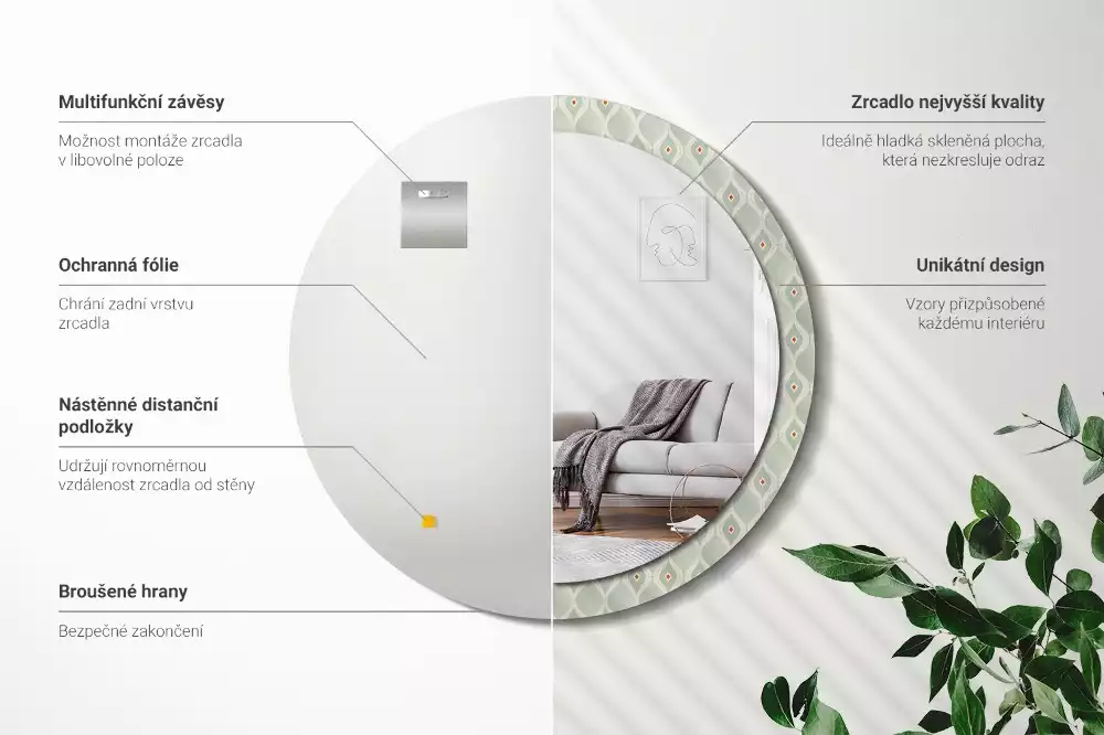 Kerek tükör fali dísz Klasszikus vintage minta