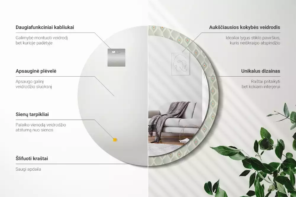 Kerek tükör fali dísz Klasszikus vintage minta