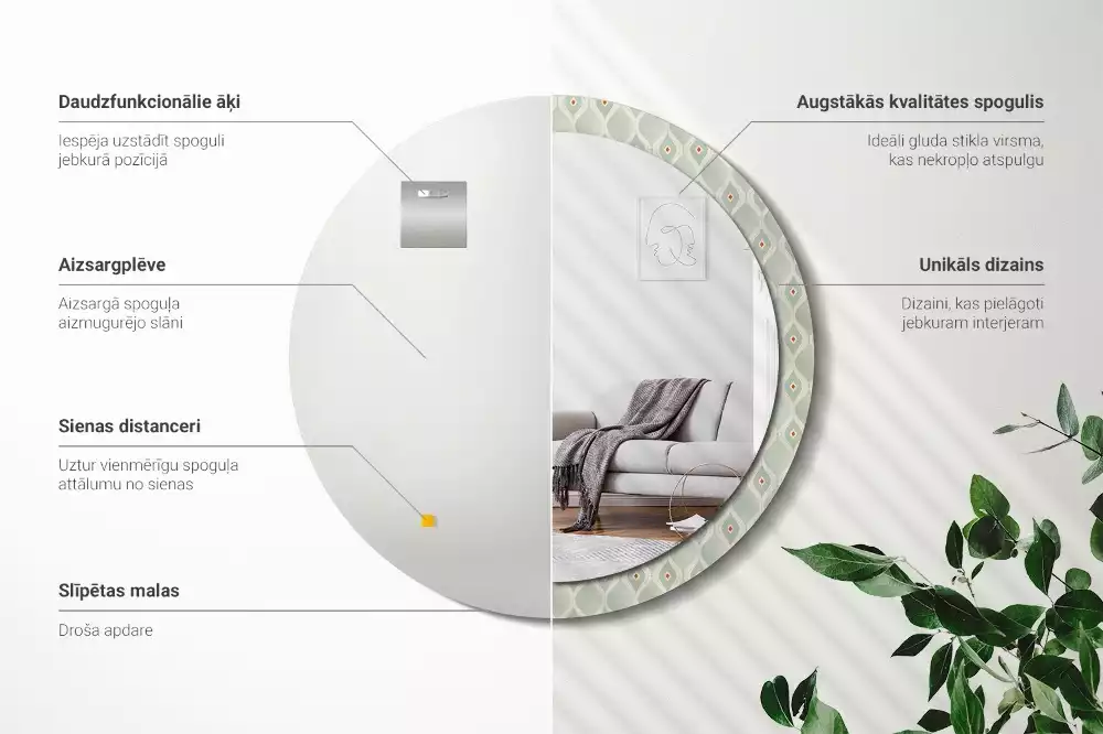 Kerek tükör fali dísz Klasszikus vintage minta