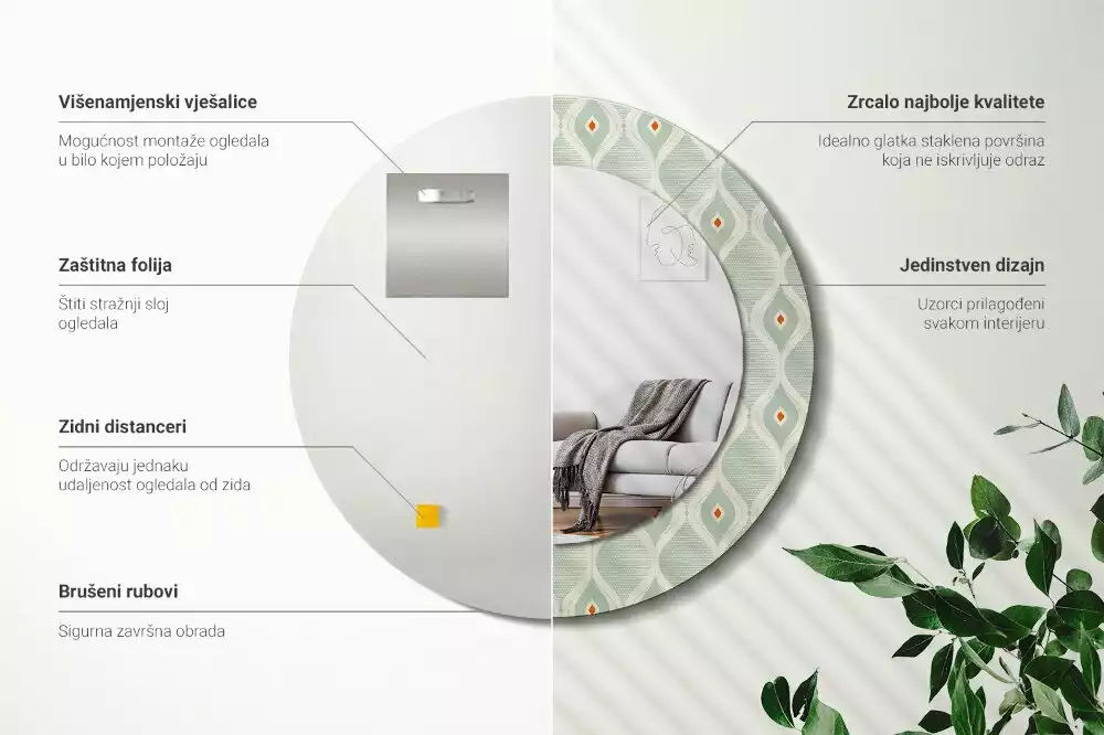 Kerek tükör fali dísz Klasszikus vintage minta