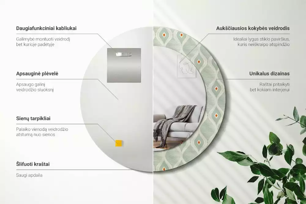 Kerek tükör fali dísz Klasszikus vintage minta