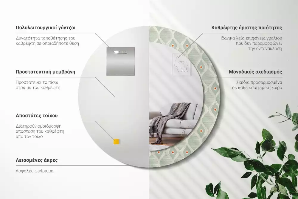 Kerek tükör fali dísz Klasszikus vintage minta