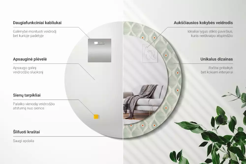 Kerek tükör fali dísz Klasszikus vintage minta