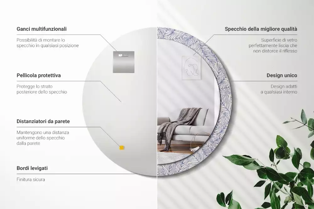 Kerek tükör fali dísz Trópusi pálmafa körvonala