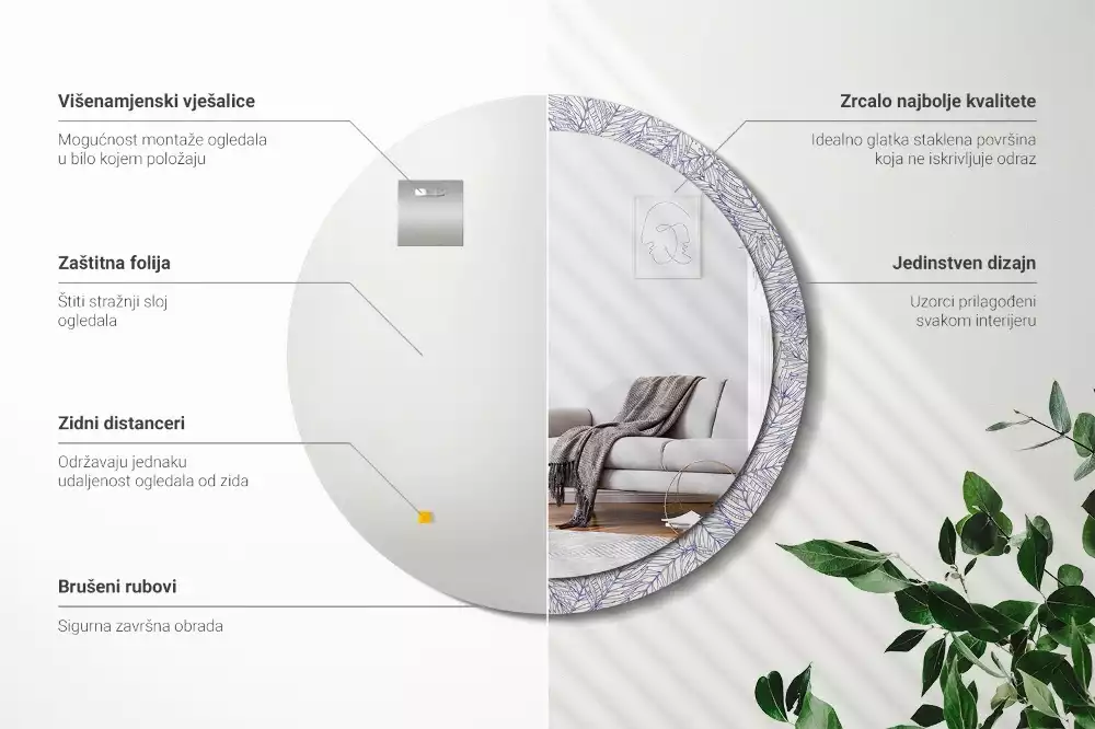 Kerek tükör fali dísz Trópusi pálmafa körvonala