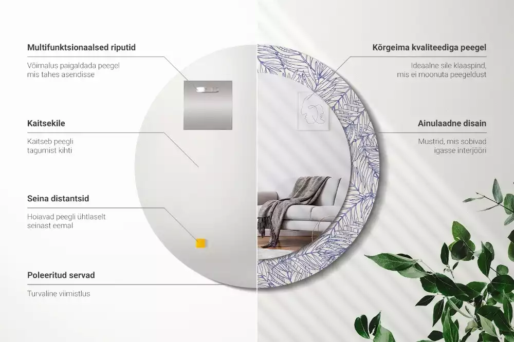 Kerek tükör fali dísz Trópusi pálmafa körvonala