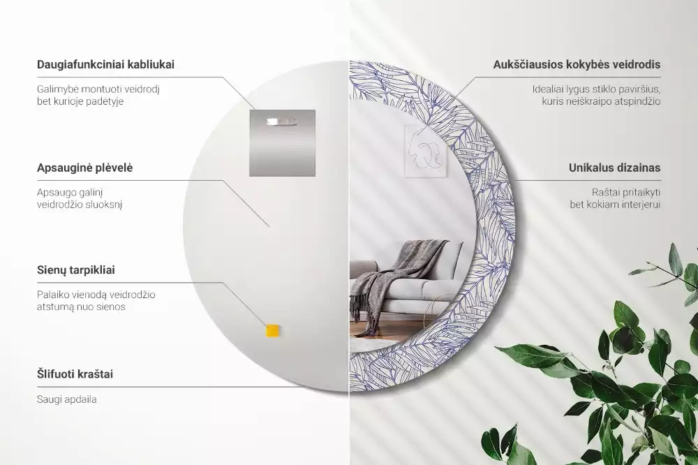 Kerek tükör fali dísz Trópusi pálmafa körvonala