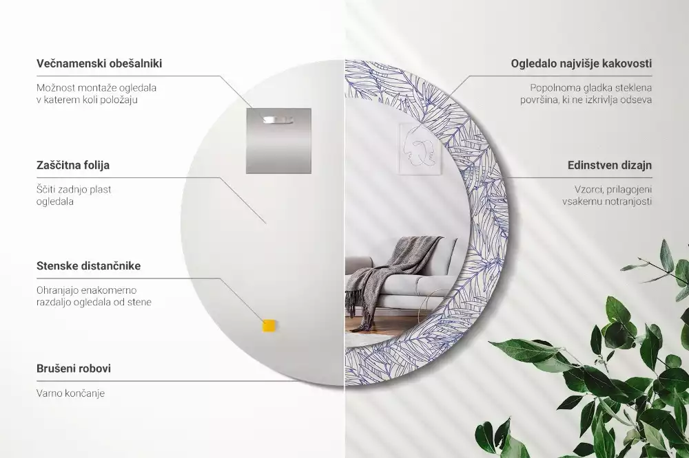 Kerek tükör fali dísz Trópusi pálmafa körvonala