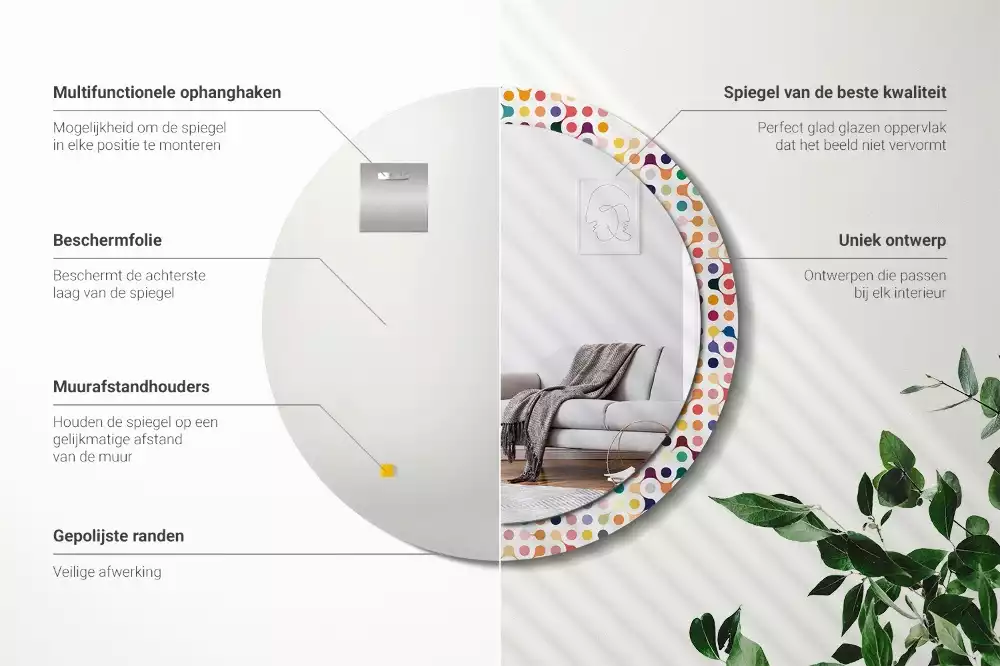 Kerek tükör fali dísz Pop art pöttyök