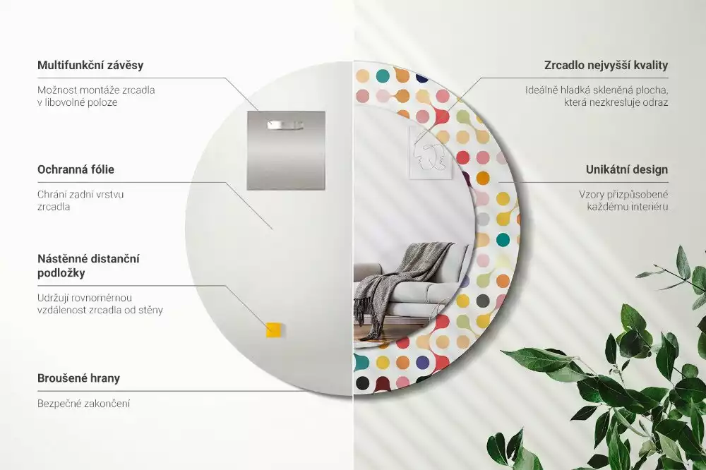 Kerek tükör fali dísz Pop art pöttyök