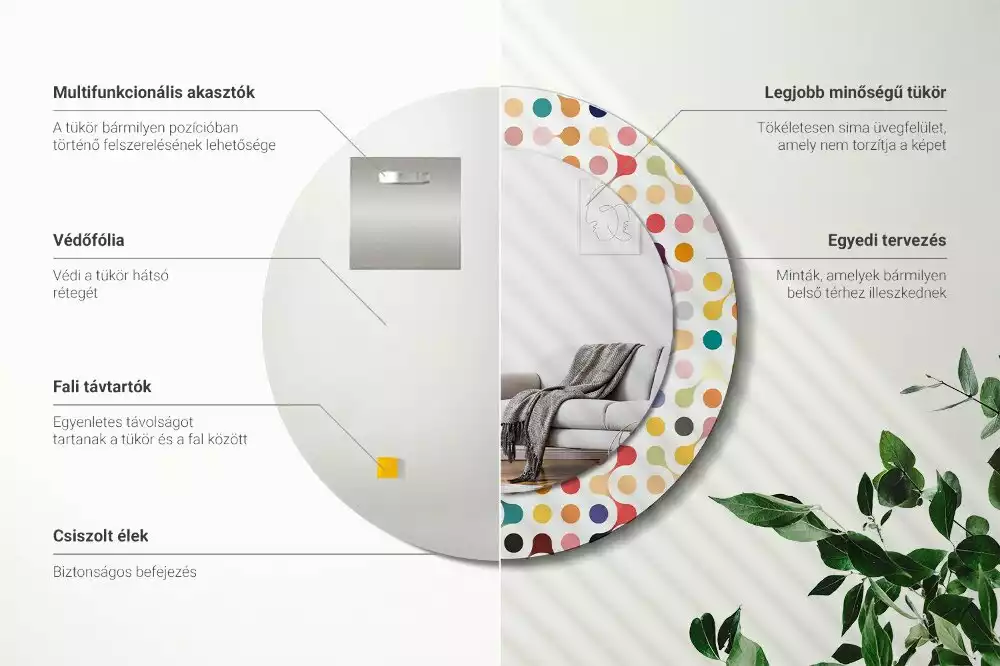 Kerek tükör fali dísz Pop art pöttyök