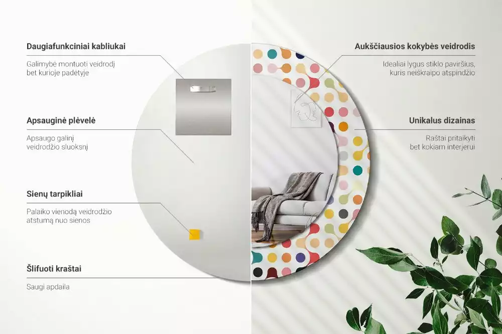 Kerek tükör fali dísz Pop art pöttyök