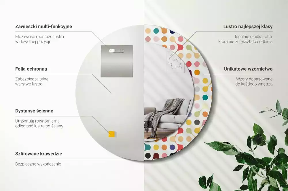 Kerek tükör fali dísz Pop art pöttyök