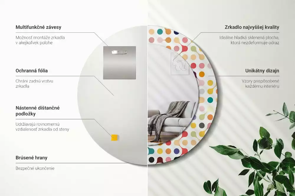 Kerek tükör fali dísz Pop art pöttyök