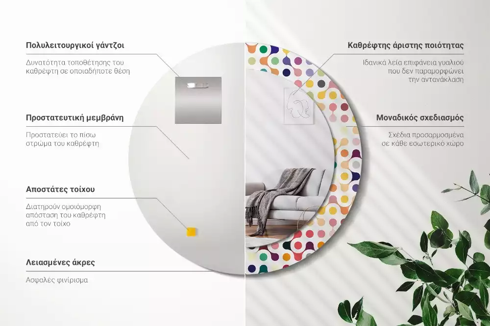 Kerek tükör fali dísz Pop art pöttyök