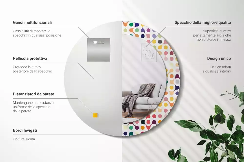 Kerek tükör fali dísz Pop art pöttyök