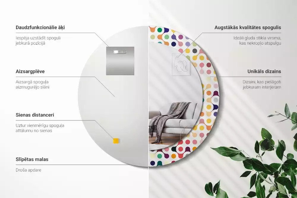 Kerek tükör fali dísz Pop art pöttyök