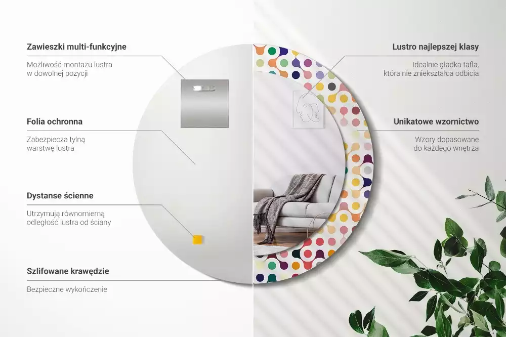 Kerek tükör fali dísz Pop art pöttyök