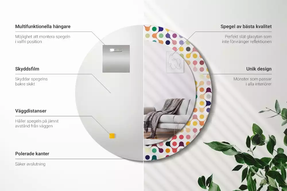 Kerek tükör fali dísz Pop art pöttyök