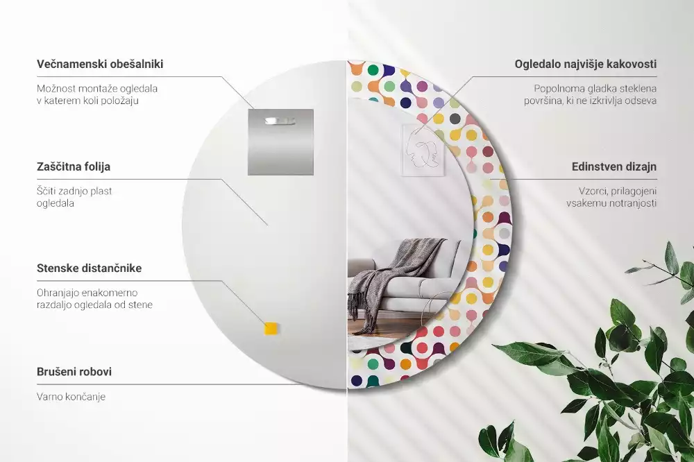 Kerek tükör fali dísz Pop art pöttyök