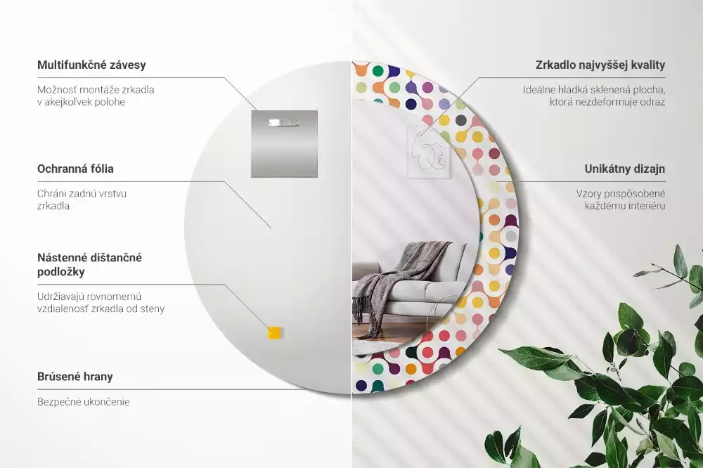 Kerek tükör fali dísz Pop art pöttyök