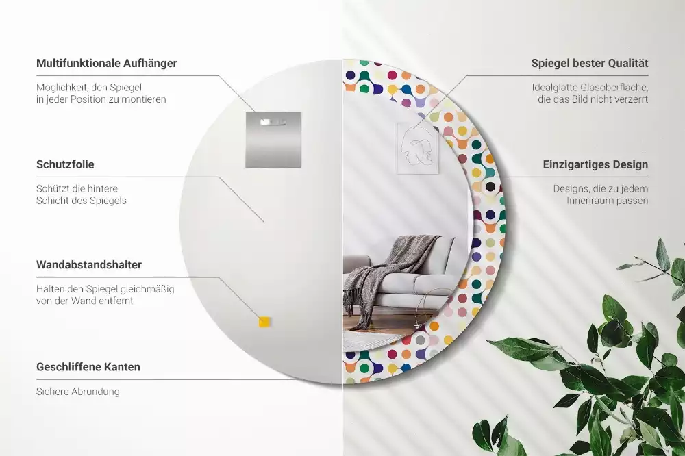 Kerek tükör fali dísz Pop art pöttyök