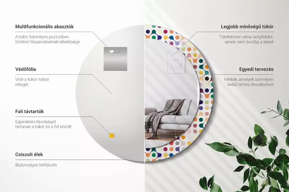 Kerek tükör fali dísz Pop art pöttyök