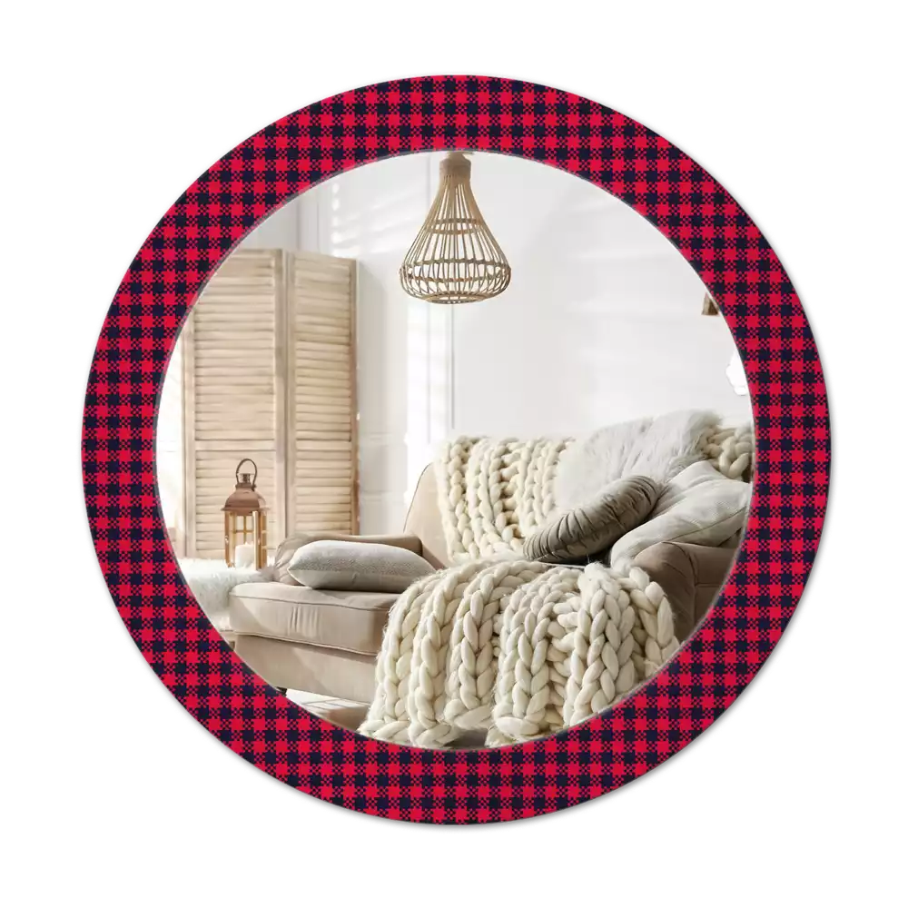 Kerek tükör fali dísz Piros kockás