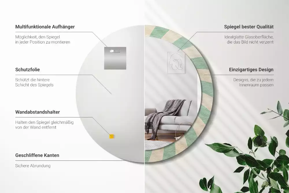 Kerek tükör fali dísz Retro pasztell mintás