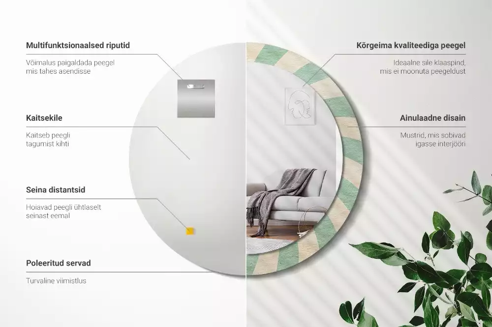 Kerek tükör fali dísz Retro pasztell mintás