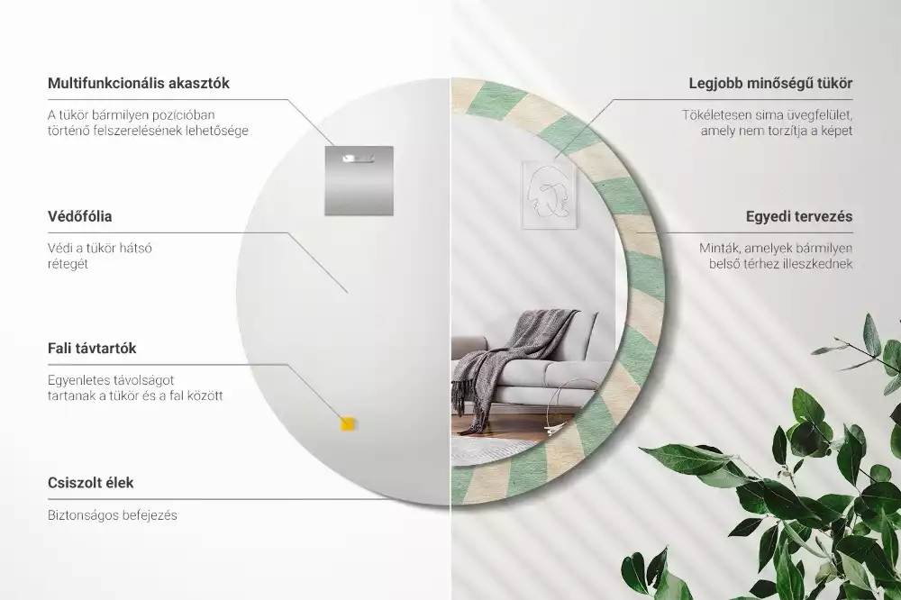 Kerek tükör fali dísz Retro pasztell mintás