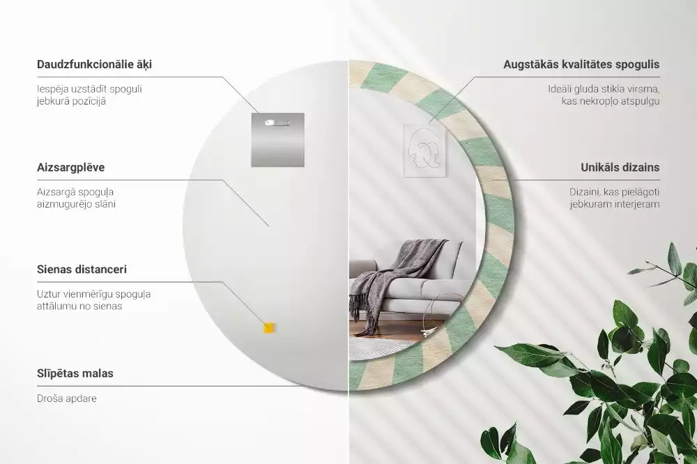 Kerek tükör fali dísz Retro pasztell mintás