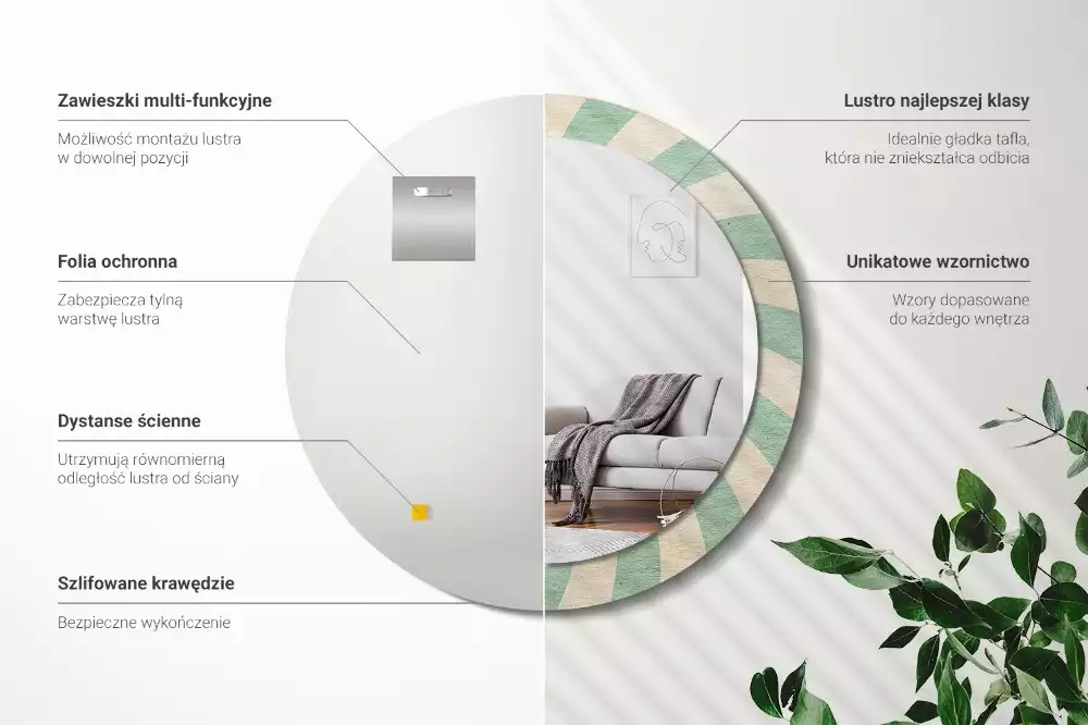 Kerek tükör fali dísz Retro pasztell mintás