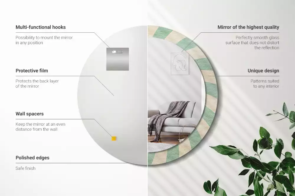 Kerek tükör fali dísz Retro pasztell mintás