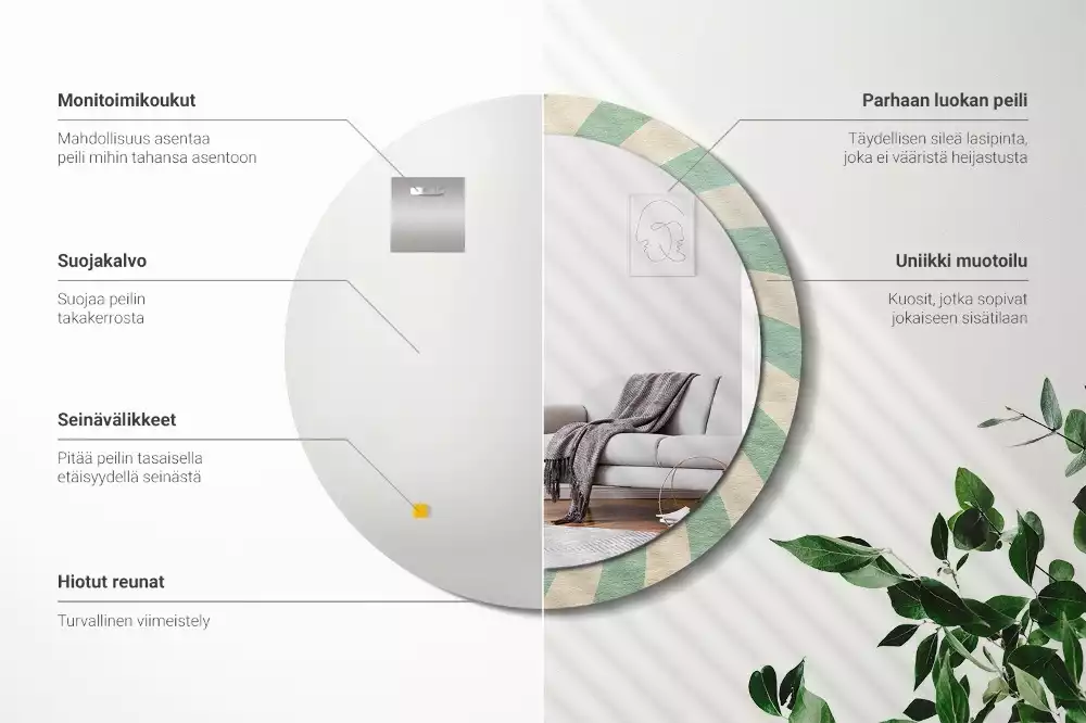 Kerek tükör fali dísz Retro pasztell mintás