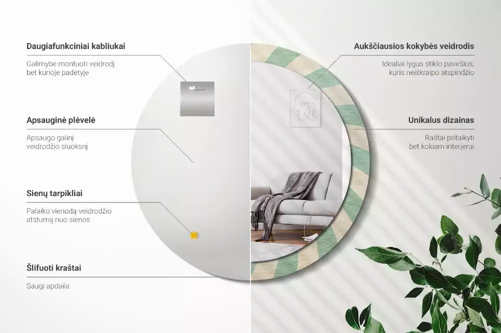 Kerek tükör fali dísz Retro pasztell mintás