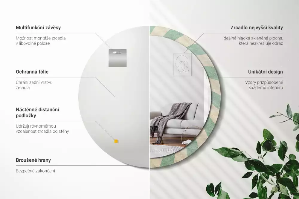 Kerek tükör fali dísz Retro pasztell mintás