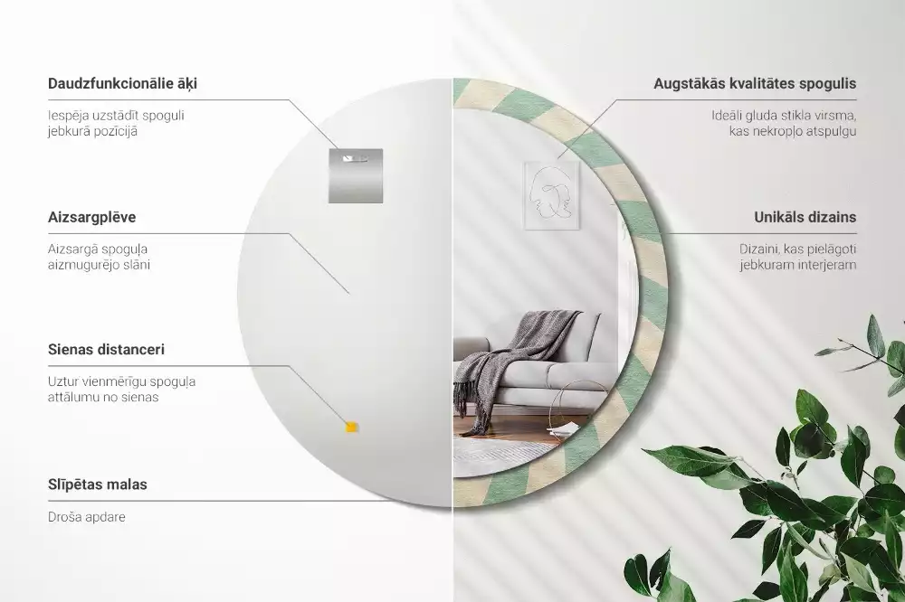 Kerek tükör fali dísz Retro pasztell mintás